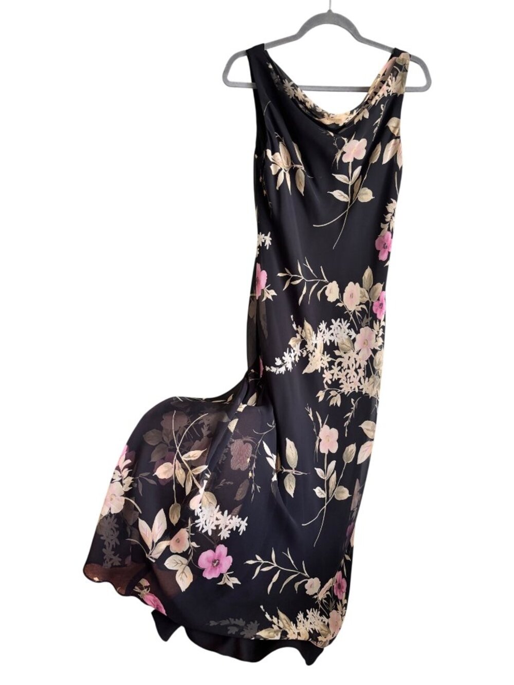 Donna Ricco Black Floral Print Sleeveless Maxi Dress 10P Petite